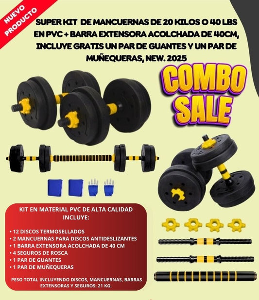 💪 Kit de Pesas 44 LBS + Barra Acolchada Gratis! 🔥 Más de 20 piezas