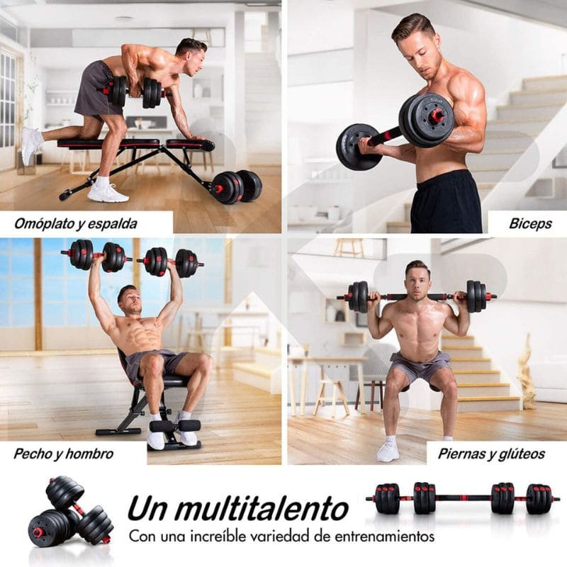 💪 Kit de Pesas 44 LBS + Barra Acolchada ¡Gratis! 🔥 Más de 20 piezas