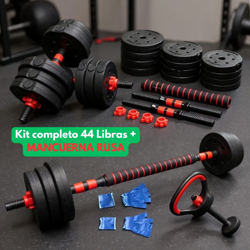💪 Kit de Pesas Completo 44 LIBRAS + Barra Acolchada Gratis! 🔥 Más de 20 piezas