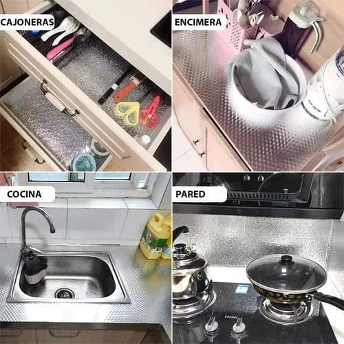 Papel Aluminio Adhesivo Multisuperficie – 5metros x 60cm | Resistente al Agua y al Calor