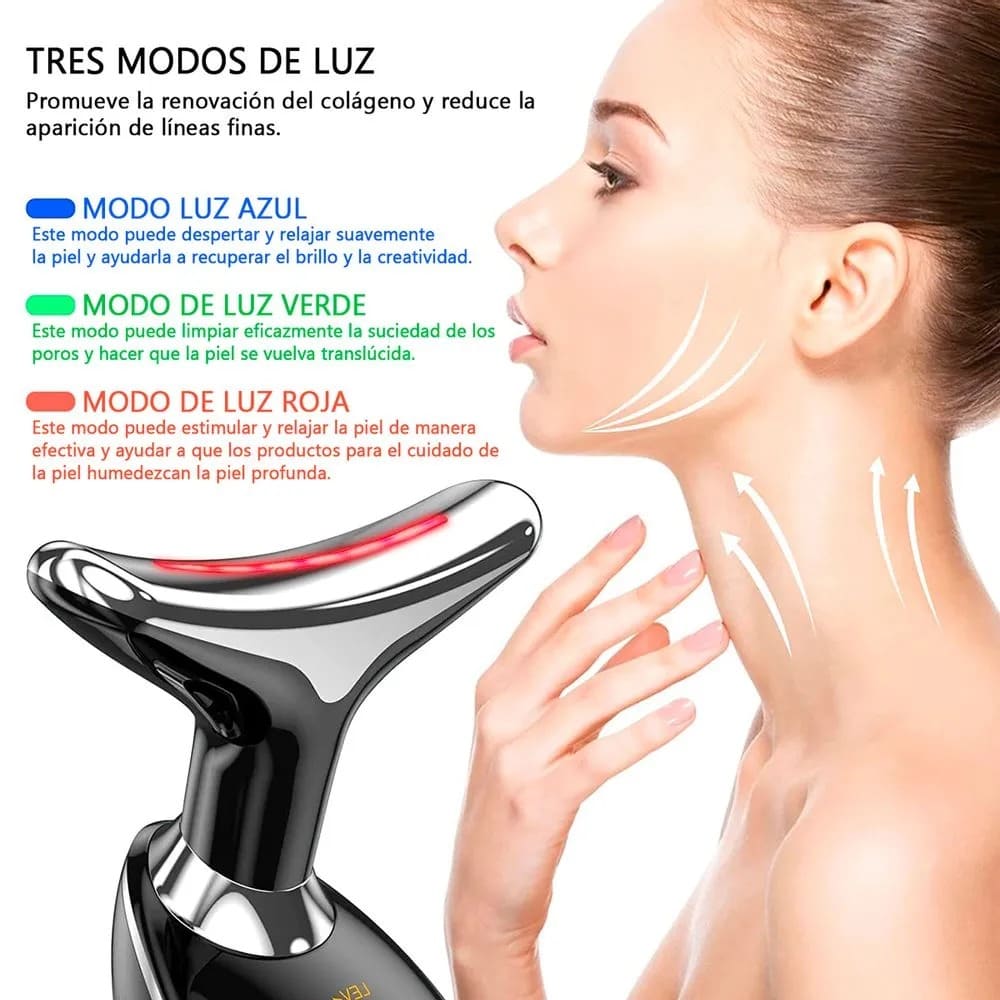 Masajeador Facial 3 en 1 con Luz LED, Calor y Vibración – Efecto Lifting