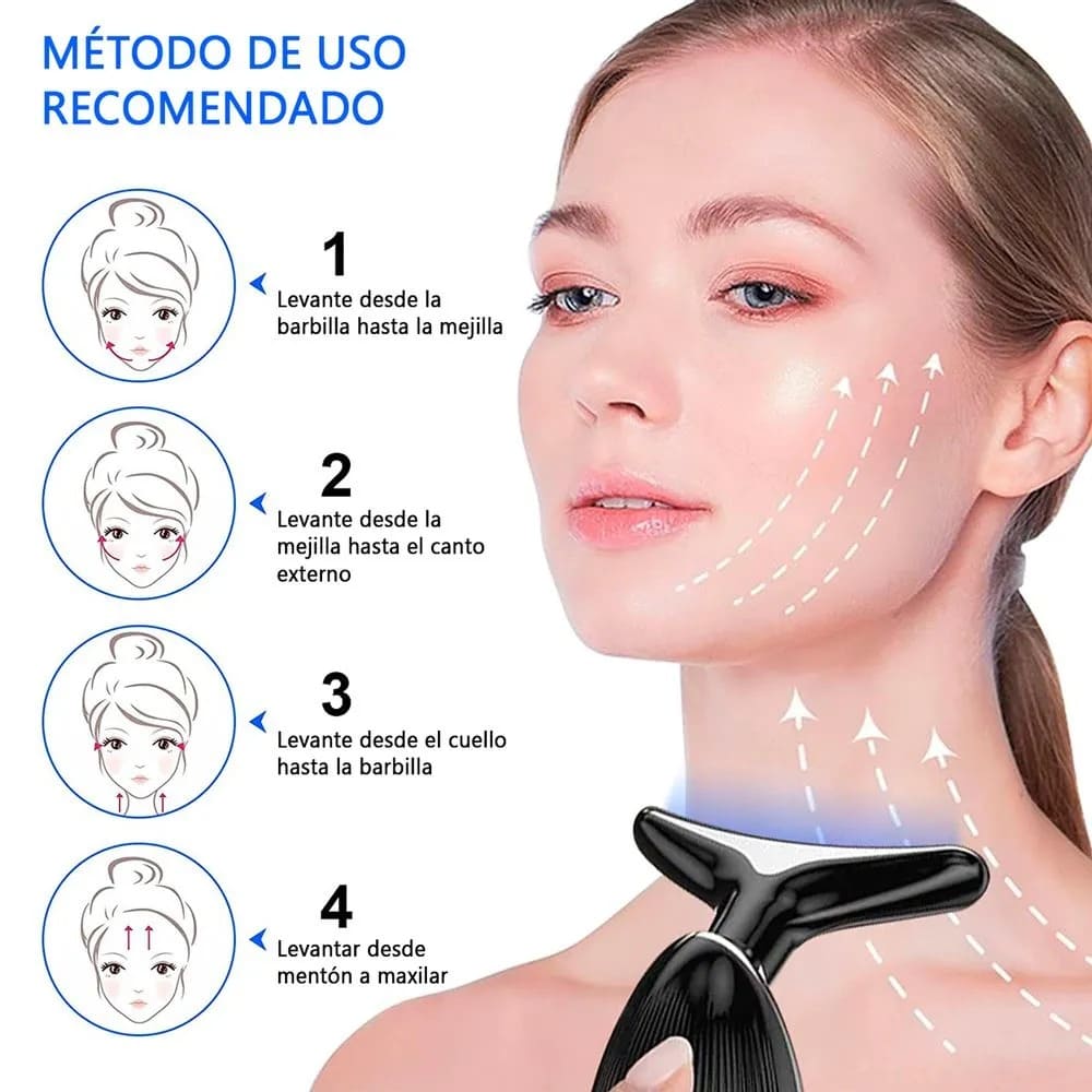 Masajeador Facial 3 en 1 con Luz LED, Calor y Vibración – Efecto Lifting