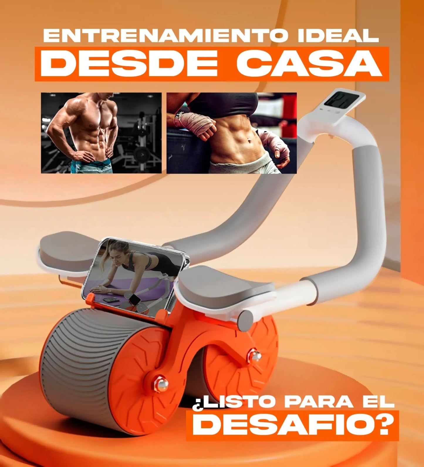 🔥 Rueda Abdominal Completa – Monitor Digital, Rebote Automático y Soporte Celular