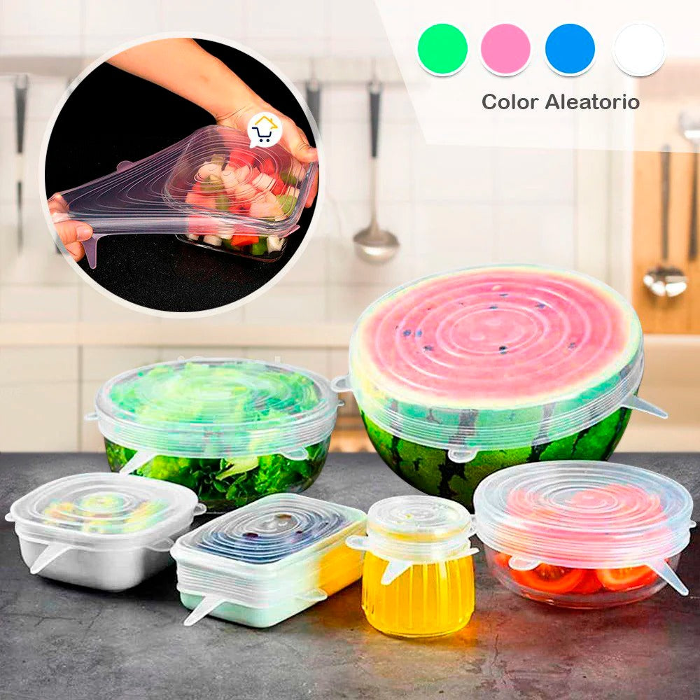 Set de 6 Tapas de Silicona Reutilizables – Diferentes Tamaños para Todo Tipo de Recipientes