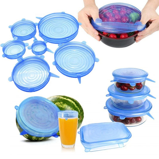 Set de 6 Tapas de Silicona Reutilizables – Diferentes Tamaños para Todo Tipo de Recipientes