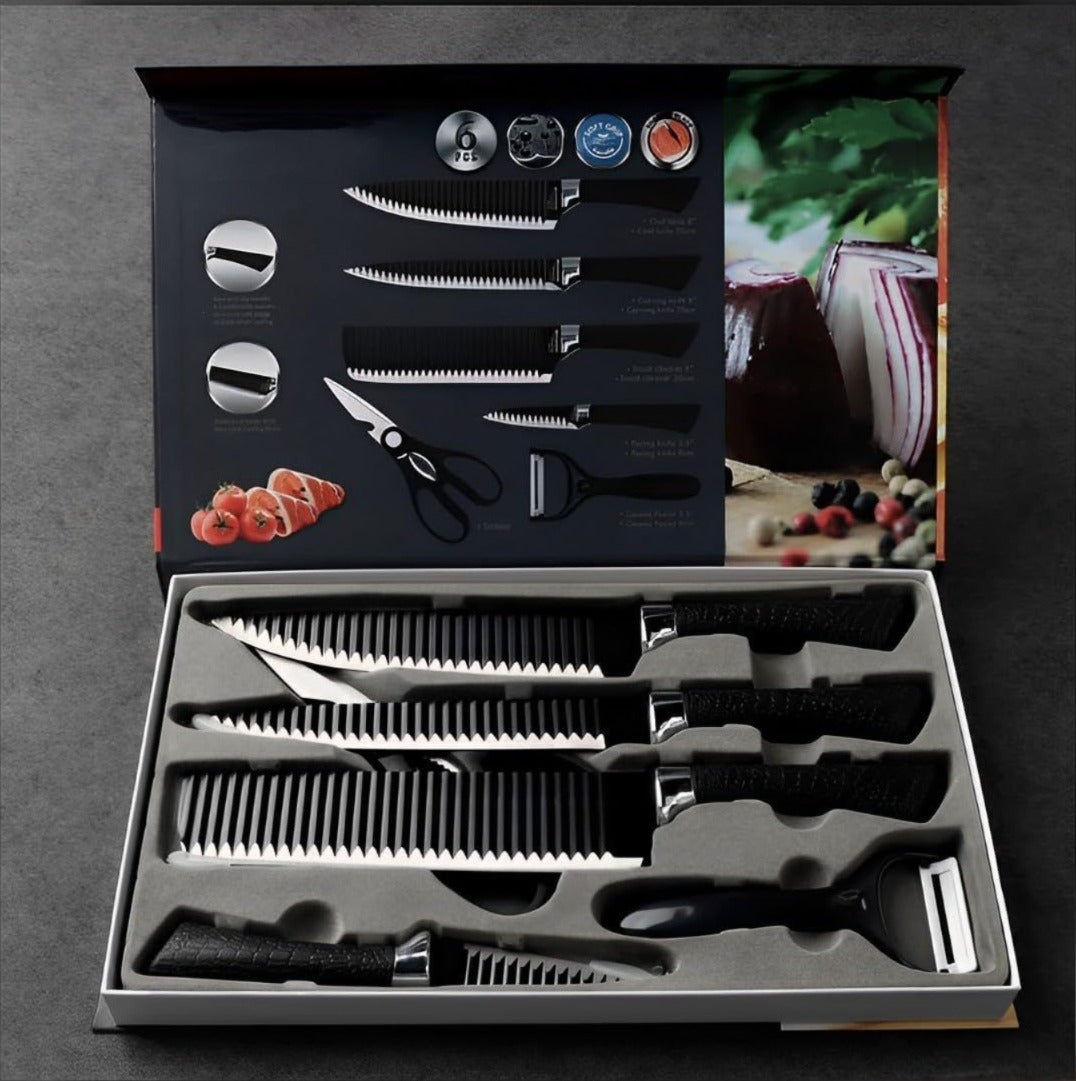 Set de Cuchillos de Chef Profesionales (6 Pzs) • Acero de Alto Carbono Reforzado Ultra-Resistente