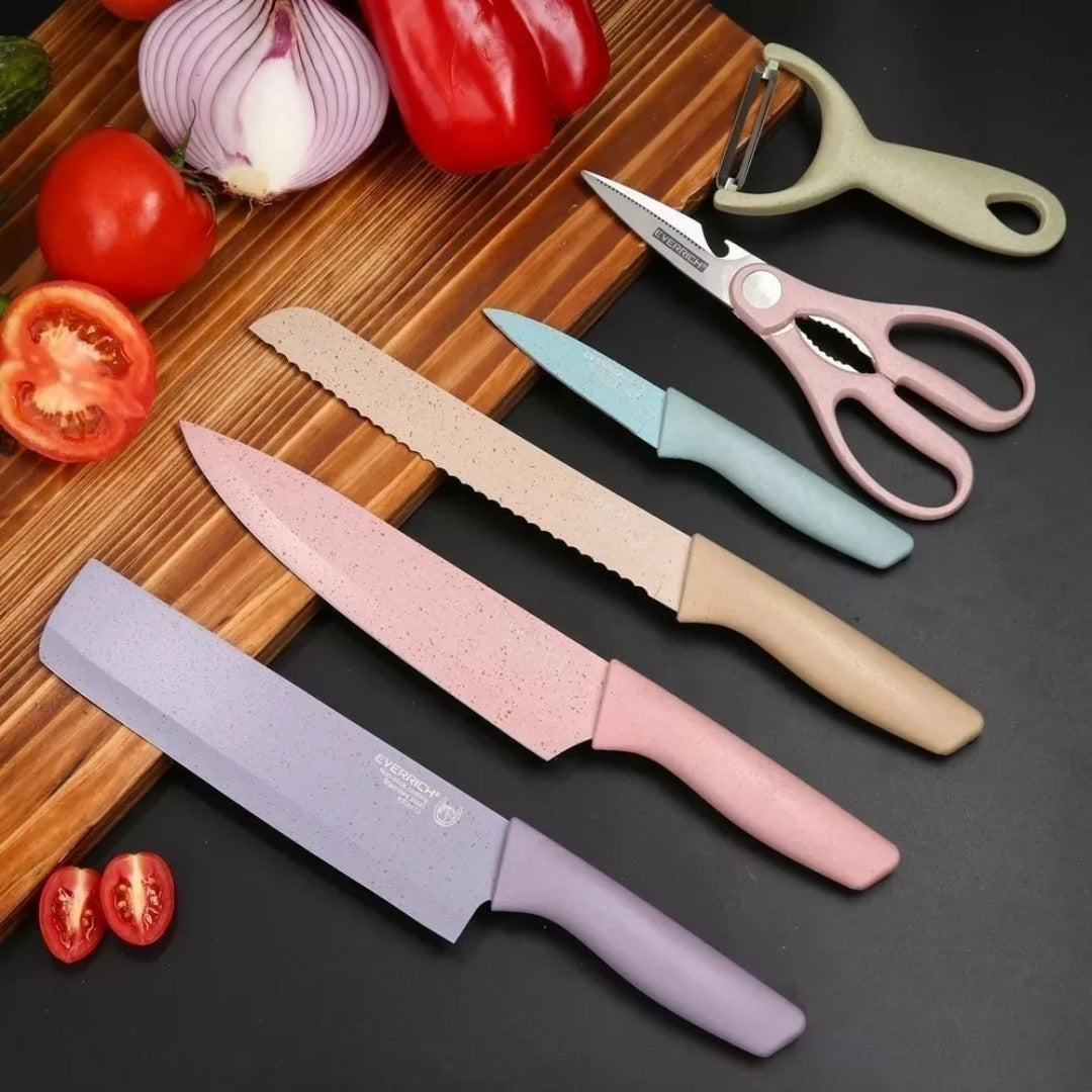 Set de Cuchillos de Chef Profesionales (6 Pzs) • Acero de Alto Carbono Reforzado Ultra-Resistente