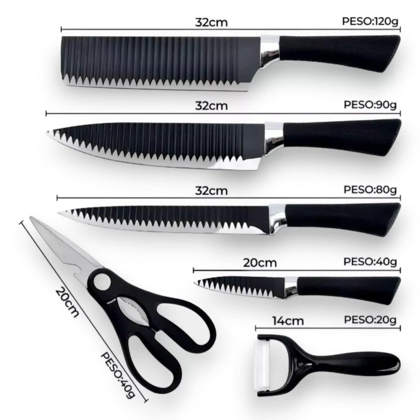 Set de Cuchillos de Chef Profesionales (6 Pzs) • Acero de Alto Carbono Reforzado Ultra-Resistente
