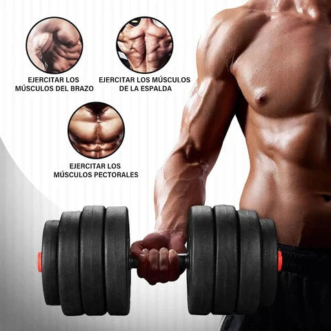 💪 Kit de Pesas 44 LBS + Barra Acolchada ¡Gratis! 🔥 Más de 20 piezas